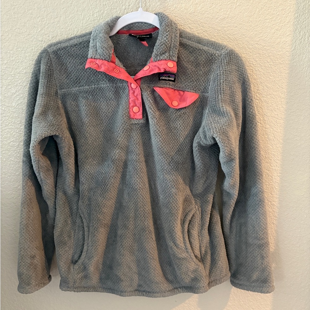 Patagonia Kids 14/XL Gray Fleece with Pink/Coral Trim